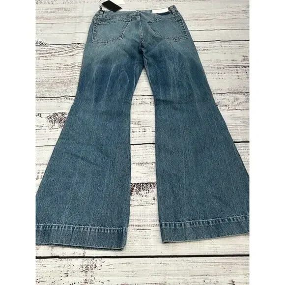 RE/DONE‎ Womens 70s Low Rise Flared Jeans Denim Stretch Lake Blue Size 27 NWT